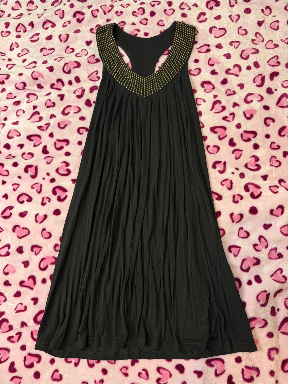 Y2K Black Sleeveless Beaded Neckline Dress size L